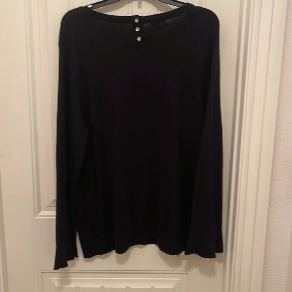 Talbots Pullover 3 button Lambswool blend Sweater Women’s Sz XL Black bell cuffs